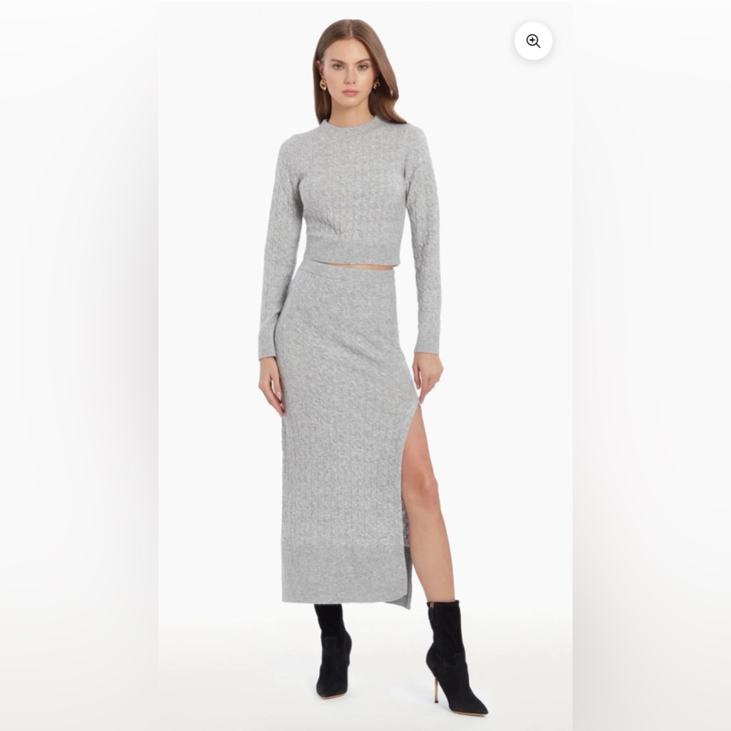 Amanda Uprichard Heather Gray Knit Sweater & Midi Skirt Set | Xs | Nwt